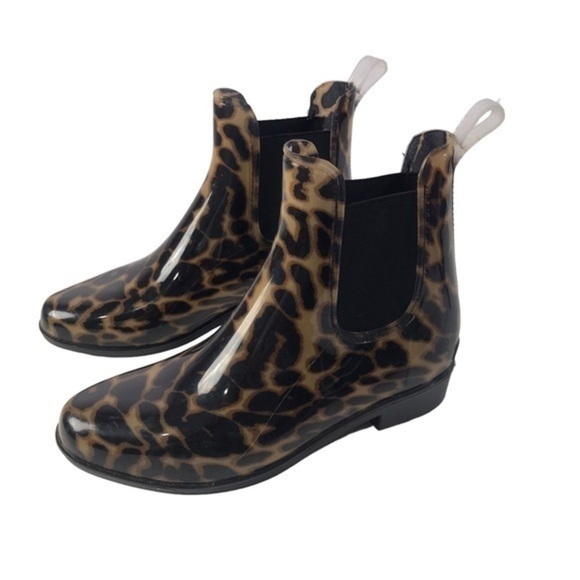 LRL Ralph Lauren Womens Tally Bo Rai Rain Boots Black Beige Leopard Print 6B - Picture 1 of 7